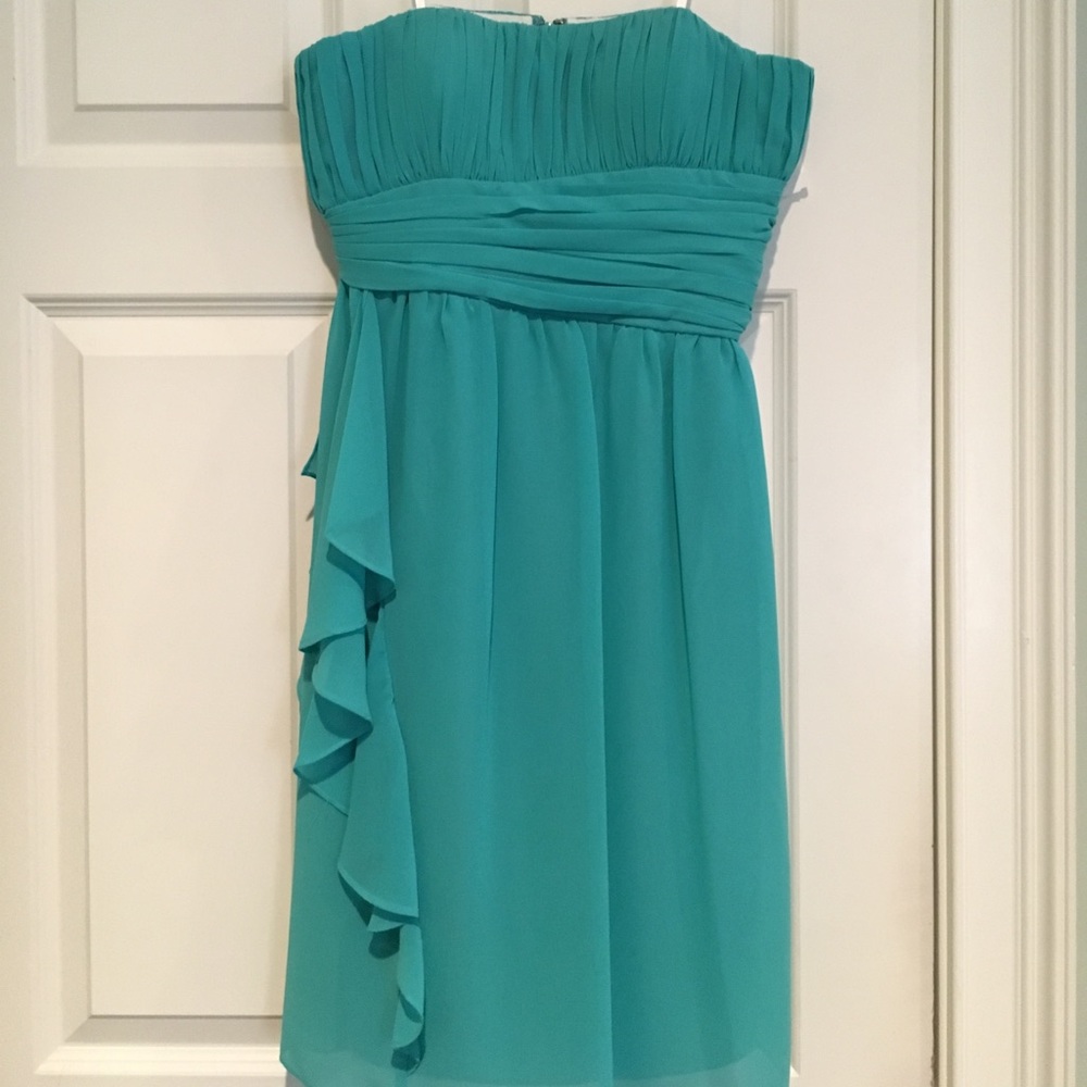 Donna Morgan strapless chiffon cocktail dress
