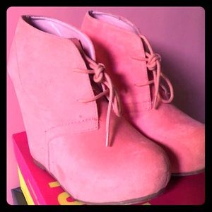 Pink Wedge Booties