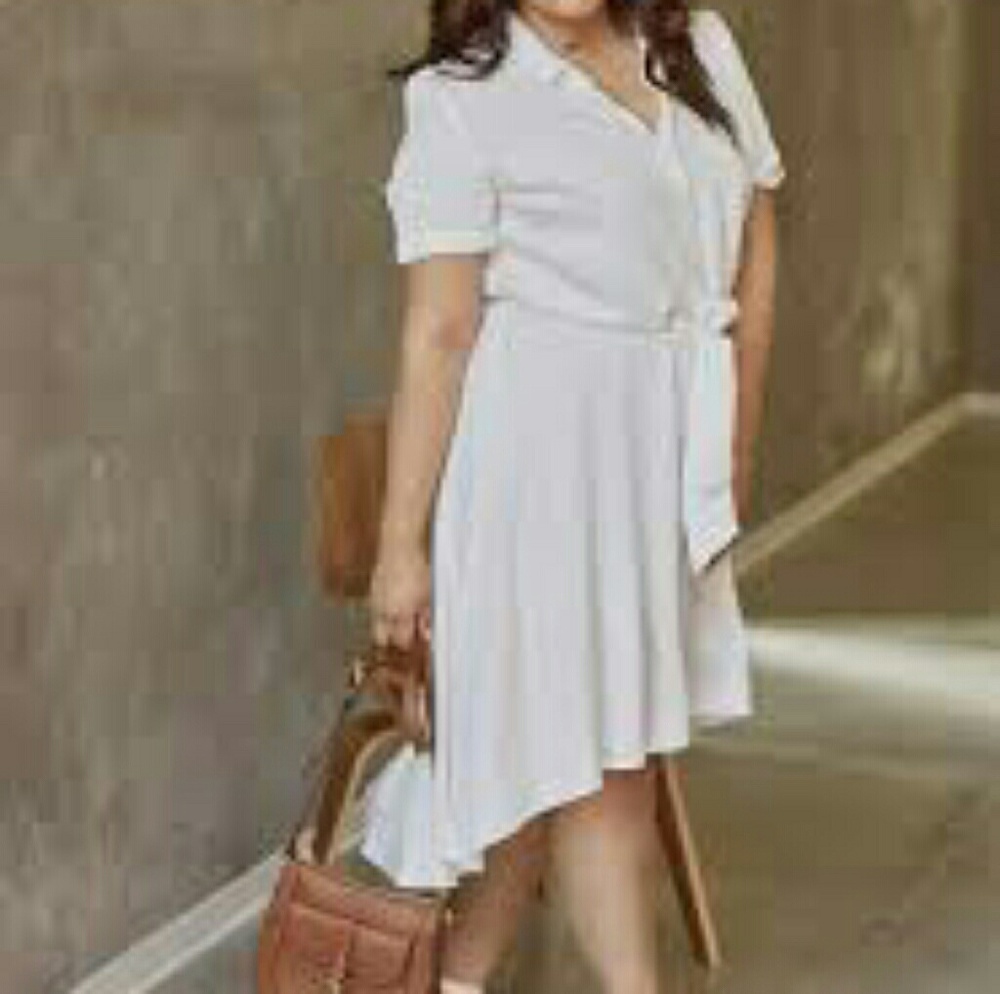 Justfab Off White Easy High Low Shirt Dress