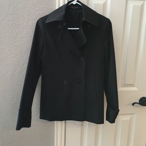 Theory black waist length trench coat