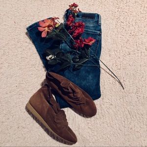Tan Suede Booties.