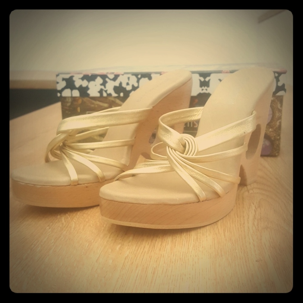 Gold Wood Wedge Sandals Jeffrey Campbell