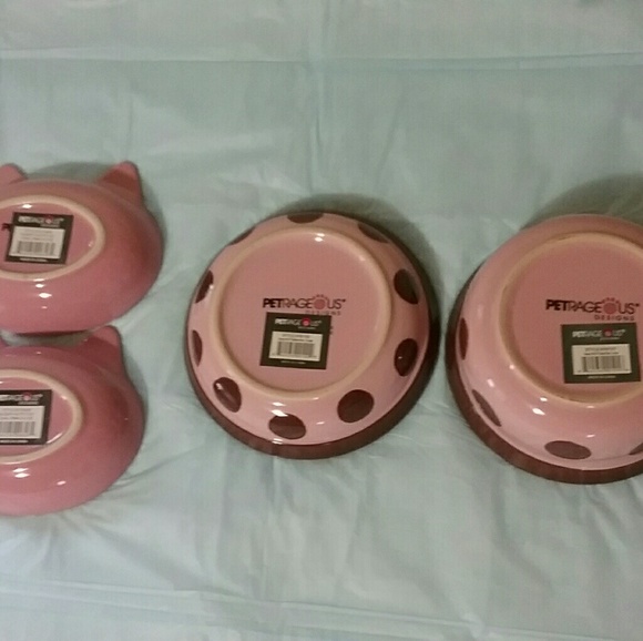 Kitty Kat And Polka Dot Ceramic Food And Water Set - Picture 3 of 3