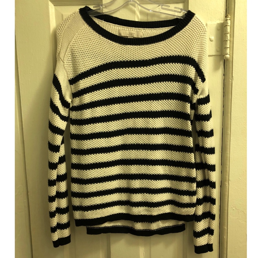 LOFT cream/navy striped sweater