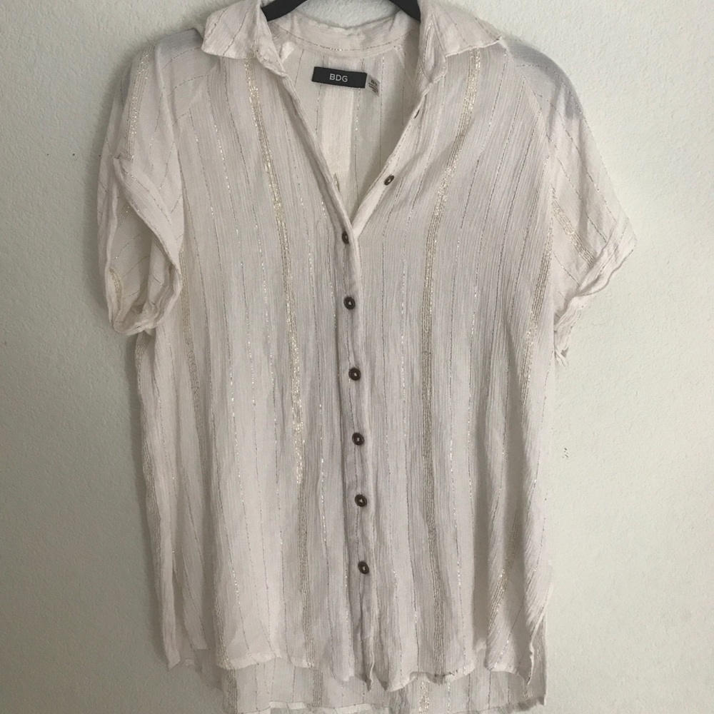 ✨BDG Metallic Button-Up Blouse