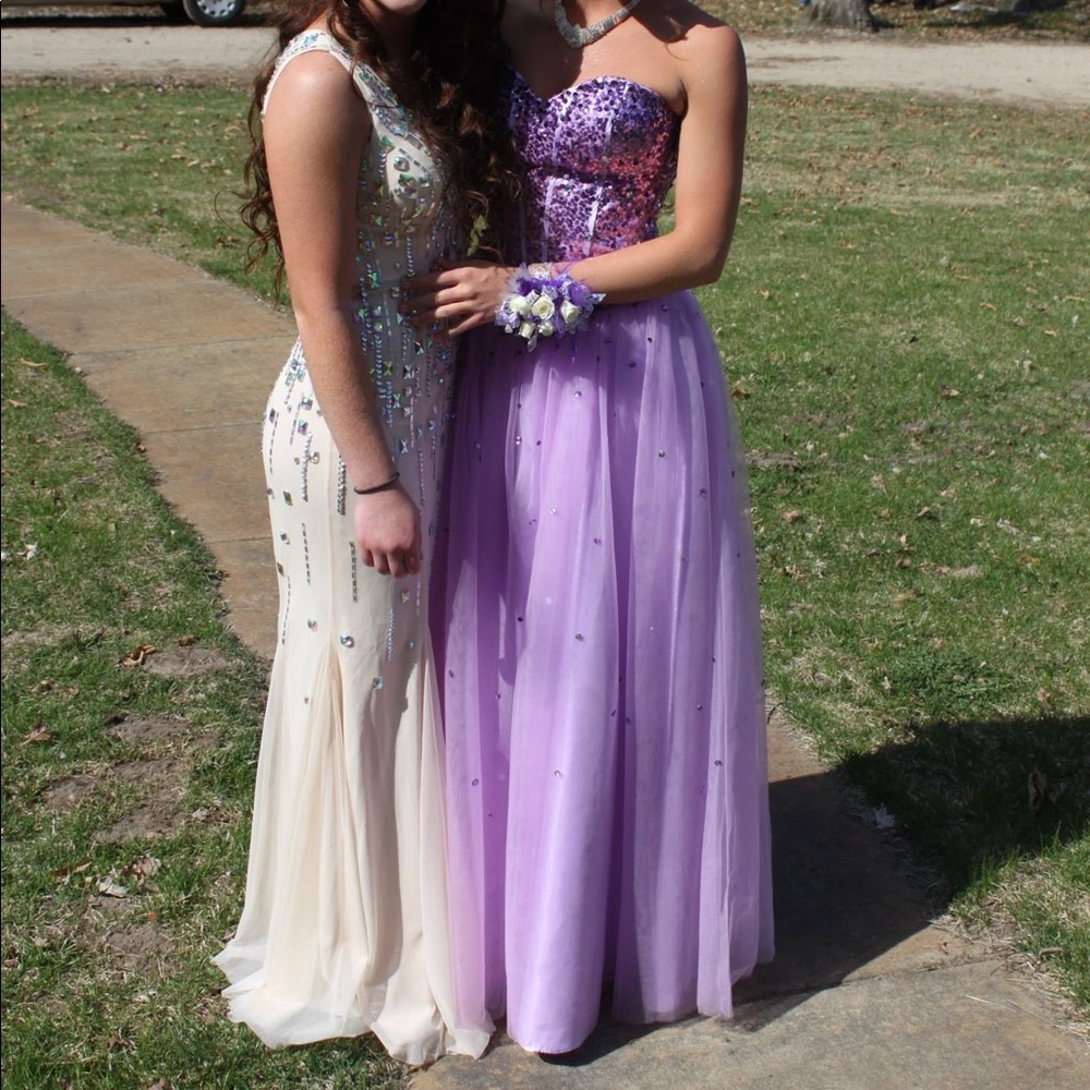 Sparkly purple ball gown prom dress