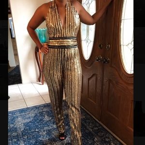 Gold and black sequin Catsuit.