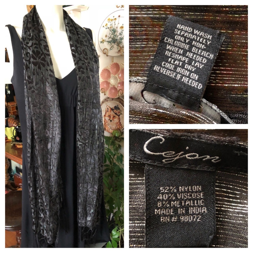 Vintage Black & Silver SCARF WRAP - Picture 4 of 7