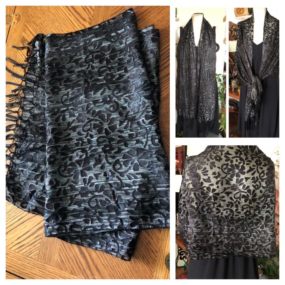 Vintage Black & Silver SCARF WRAP - Picture 3 of 7