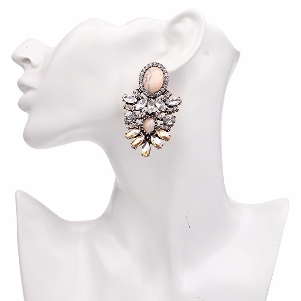 Retro Brown Crystal Statement Earrings - Picture 4 of 4