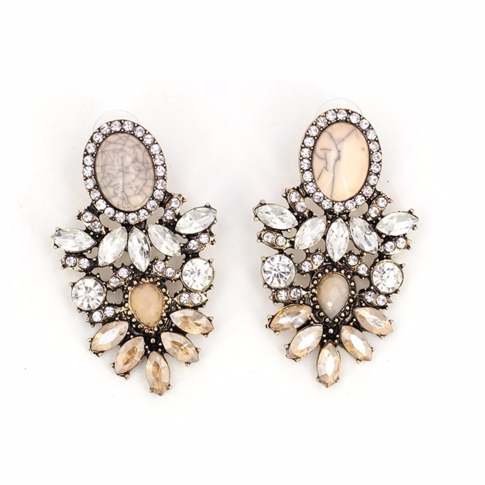 Retro Brown Crystal Statement Earrings - Picture 3 of 4