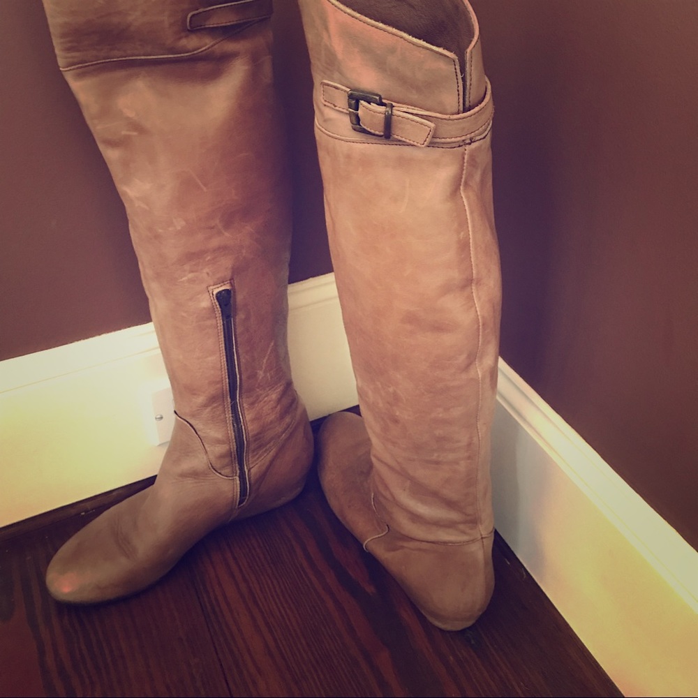 Pair of taupe over the knee boots w internal heel