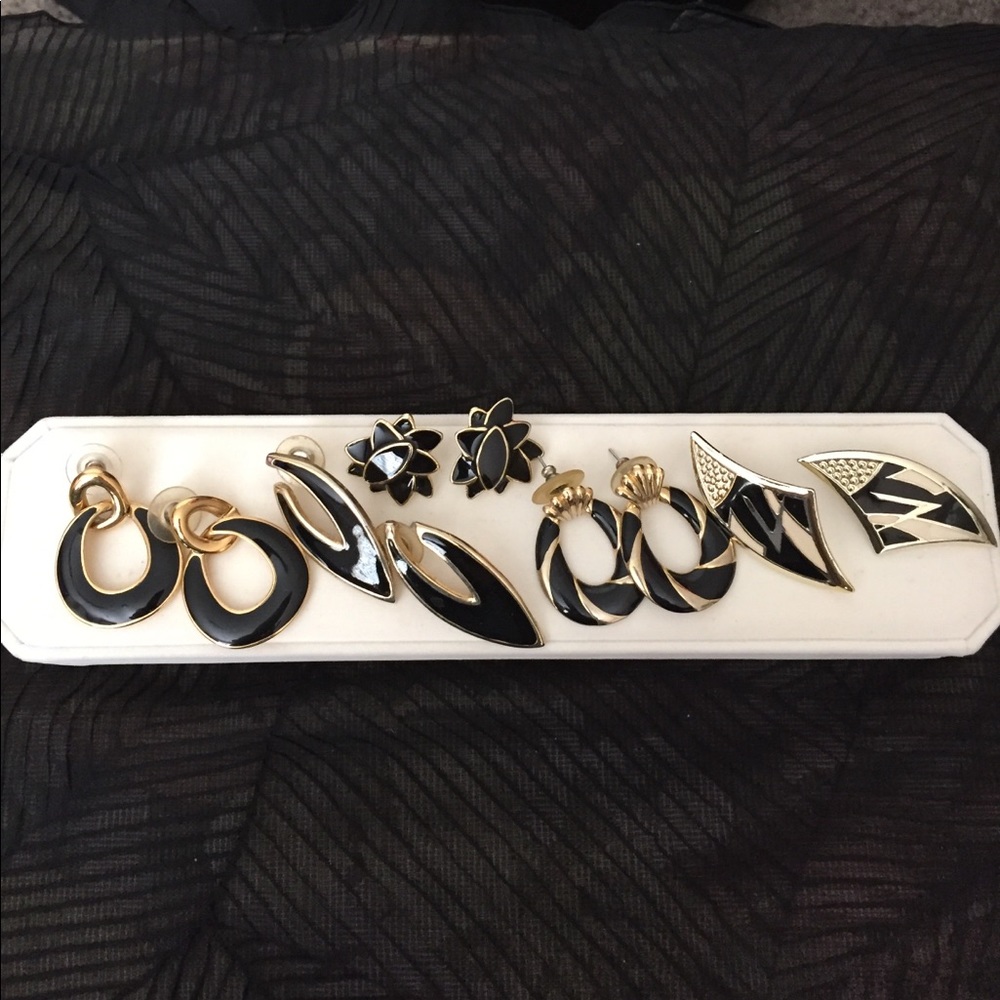 Black enamel earrings five pair of pierced