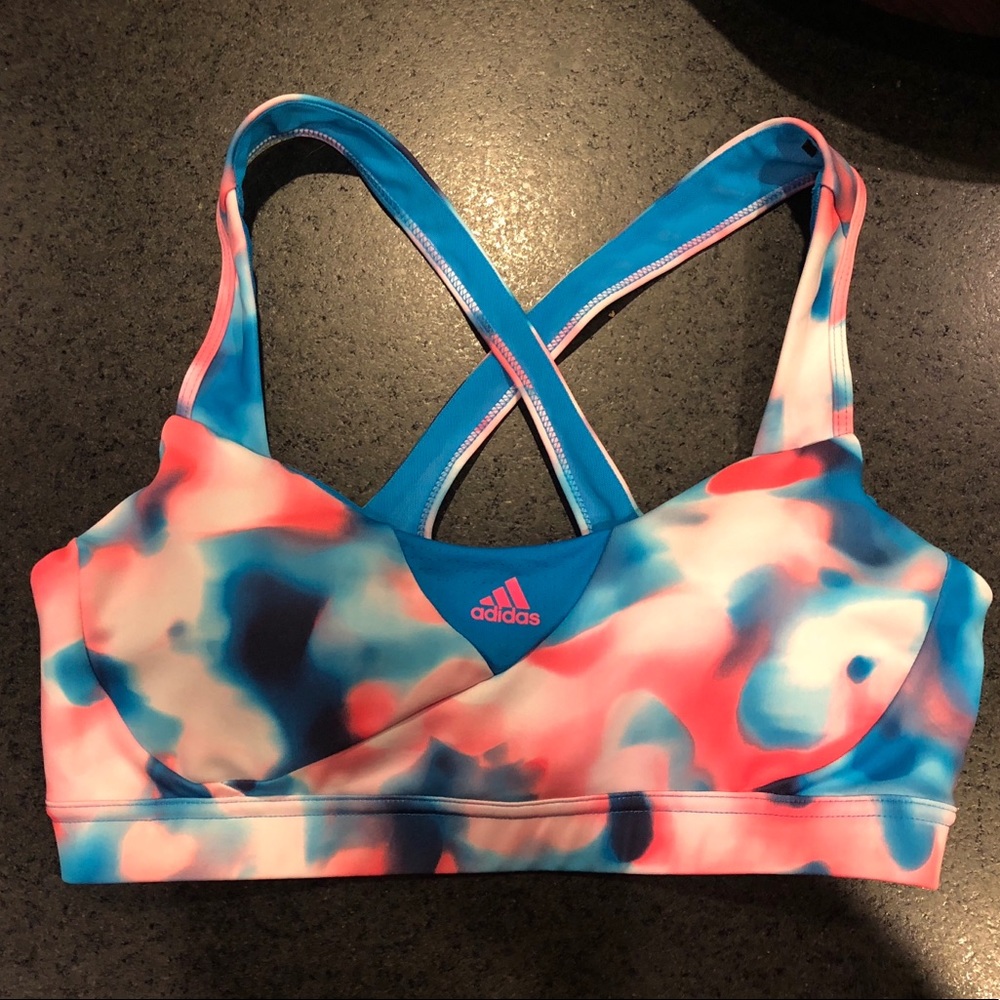 Red white & blue tie dye adidas sports bra medium