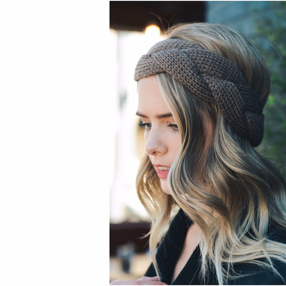 katniss // braided knit headband mocha ear warmer - Picture 3 of 5