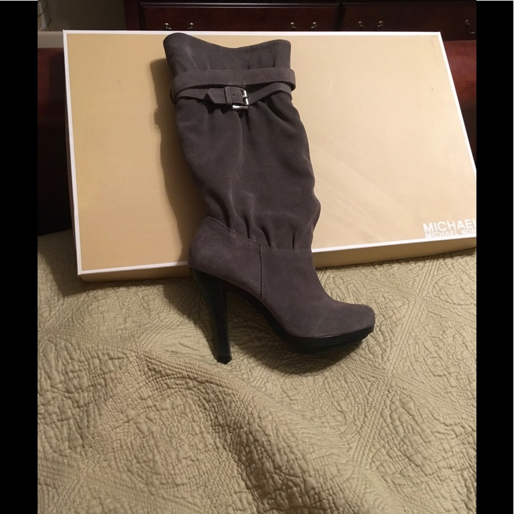 Michael Kors Kincade Slouch Gray Suede Heeled Boot
