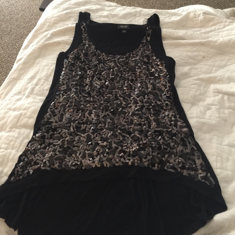 Sequined silver and black tank