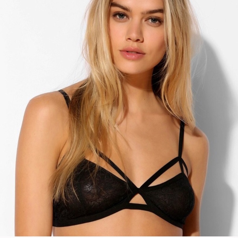 silence + noise black caged lace bralette
