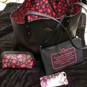 Coach leather navy tote