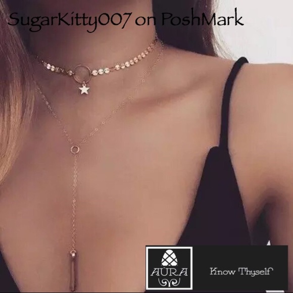 Gold Star Coin Multilayer Choker Necklace - Picture 4 of 4