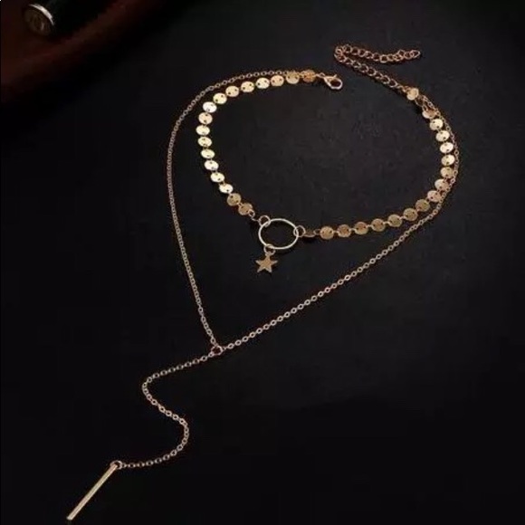 Gold Star Coin Multilayer Choker Necklace - Picture 2 of 4