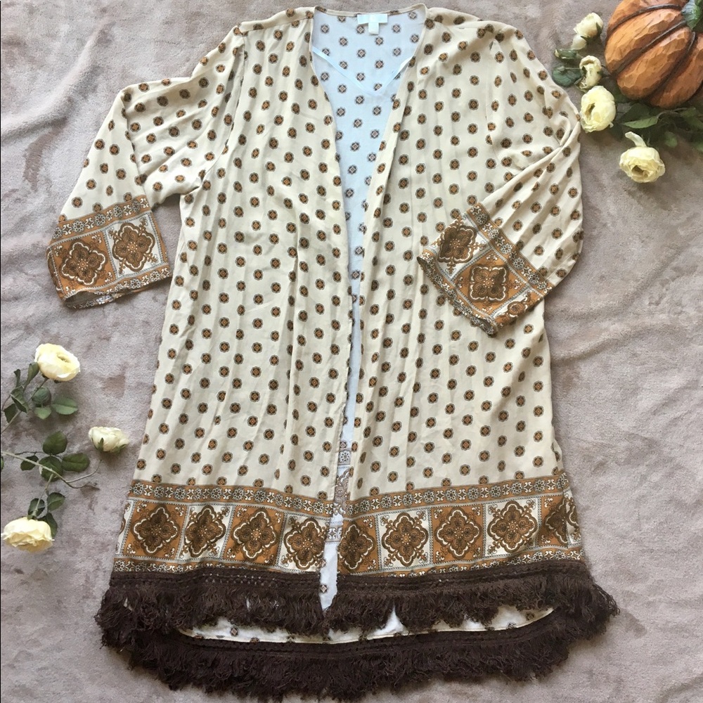 Bohemian Chic Gold and Cream Kimono w/Fringe