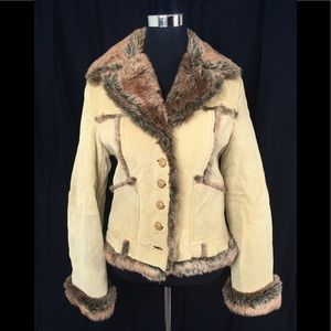 Jennyfer J Faux Fur Trim Leather Coat Medium M