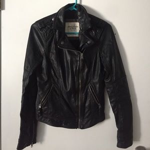 Black faux leather moto jacket