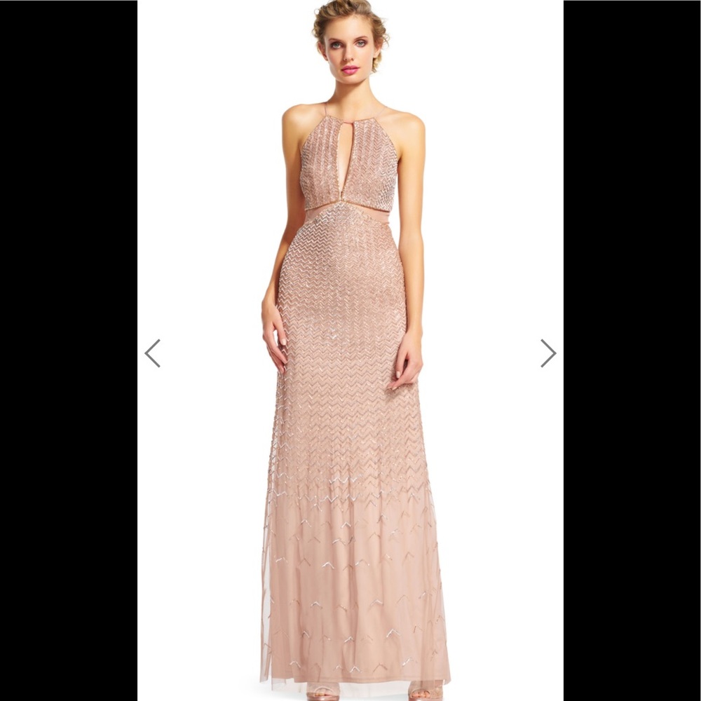 Adrianna Papell beaded halter side cutouts gown 12