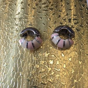 Pink and Silver Erwin Pearl Huggie Earrings