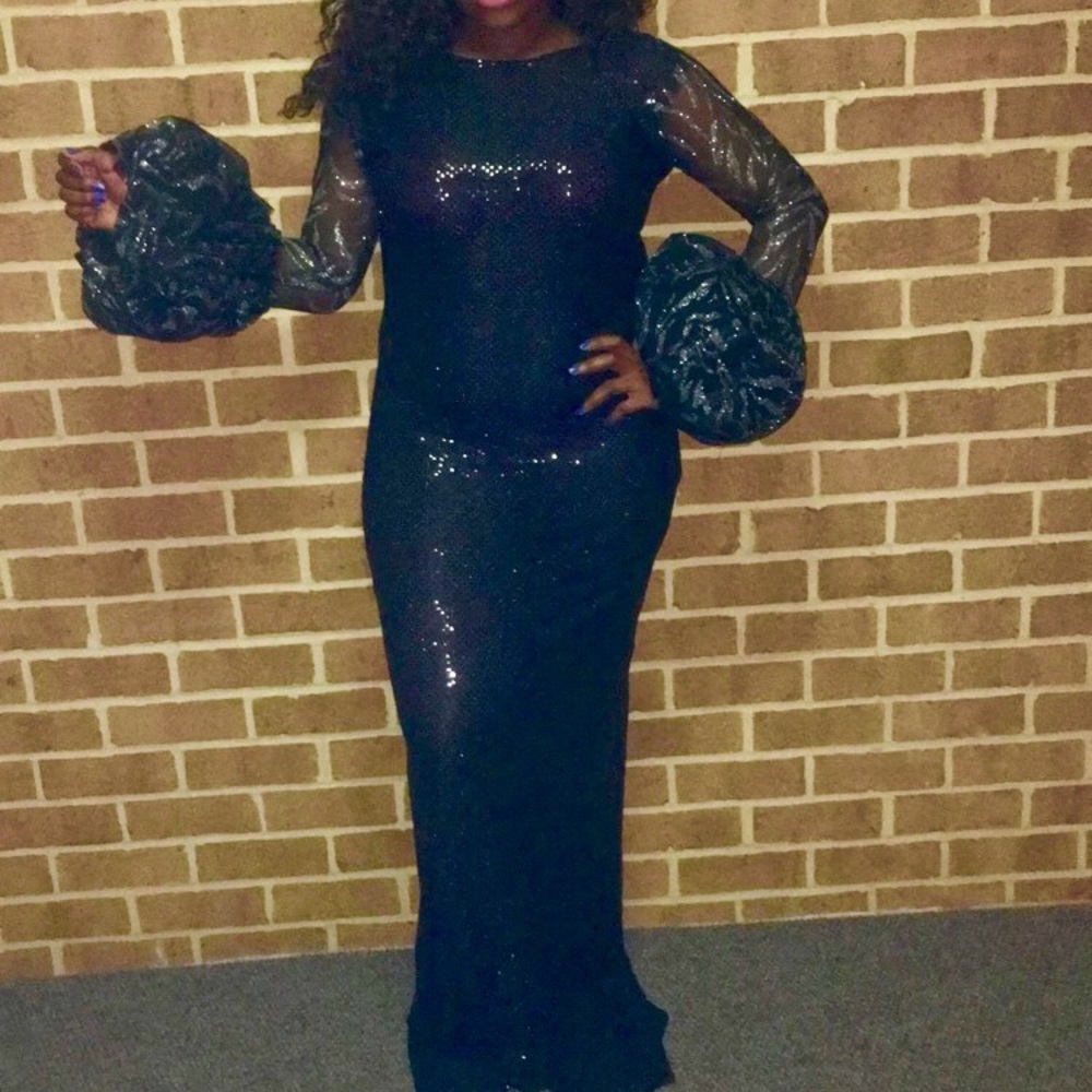 Sequin puffy sleeves fitted dress