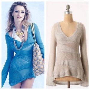 Yellow bird for anthro knitted hoodie sweater