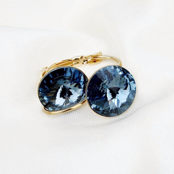 Jewelry - Navy Austrian Crystal 18K Gold Plated Earrings
