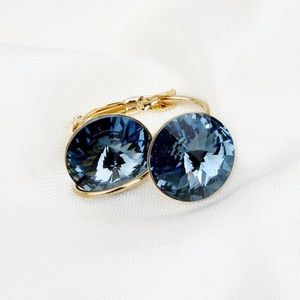 Navy Austrian Crystal 18K Gold Plated Earrings