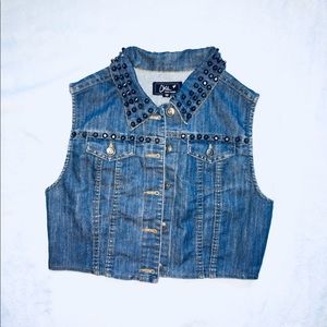 Studded Denim Crop Vest