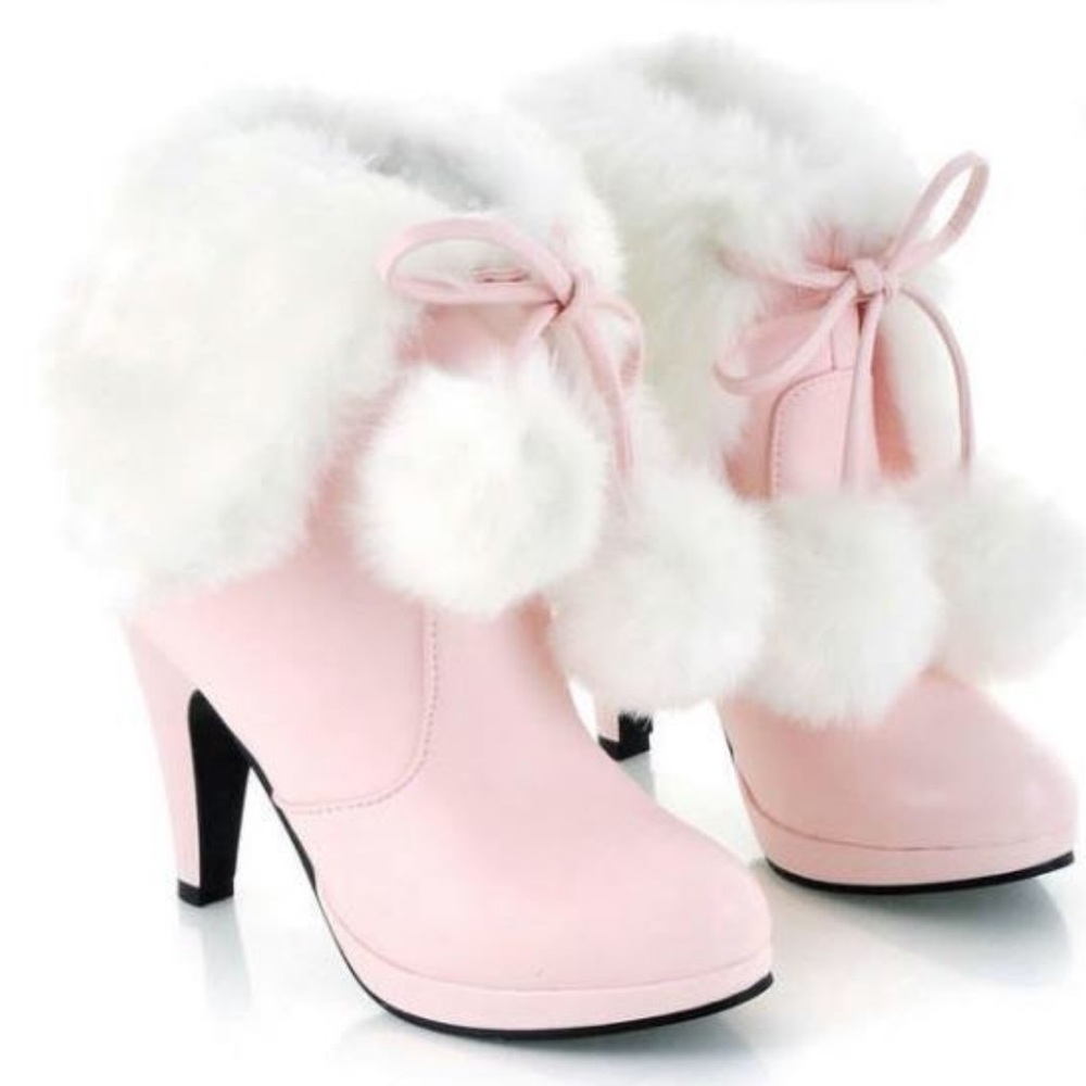Pink Sweet Kawaii Fluffy Heel Boots
