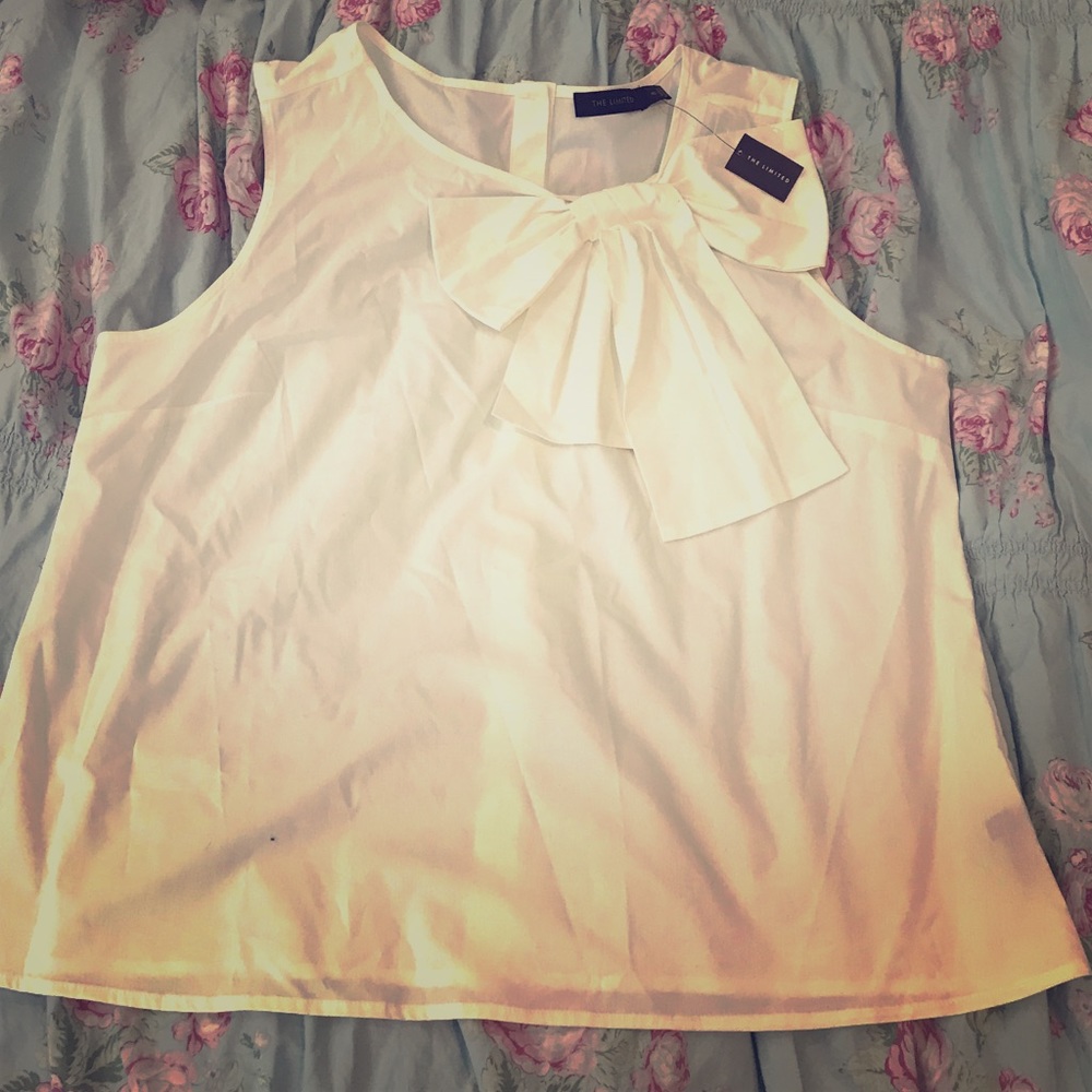 The Limited xl sleeveless blouse white bow