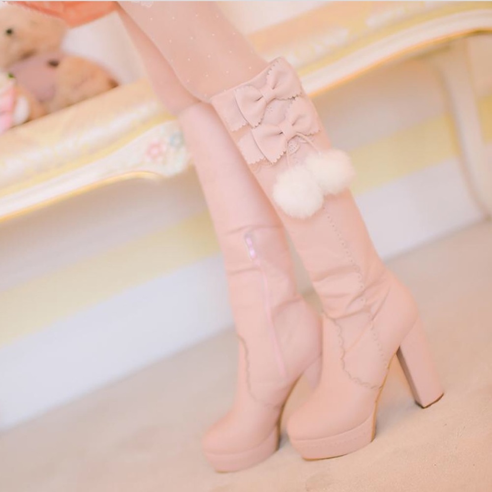 Elegant Kawaii Thick Platform High Heels Boots