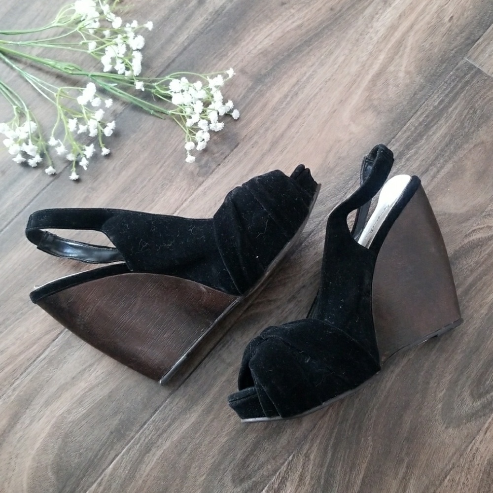 Black velvet sledge heels