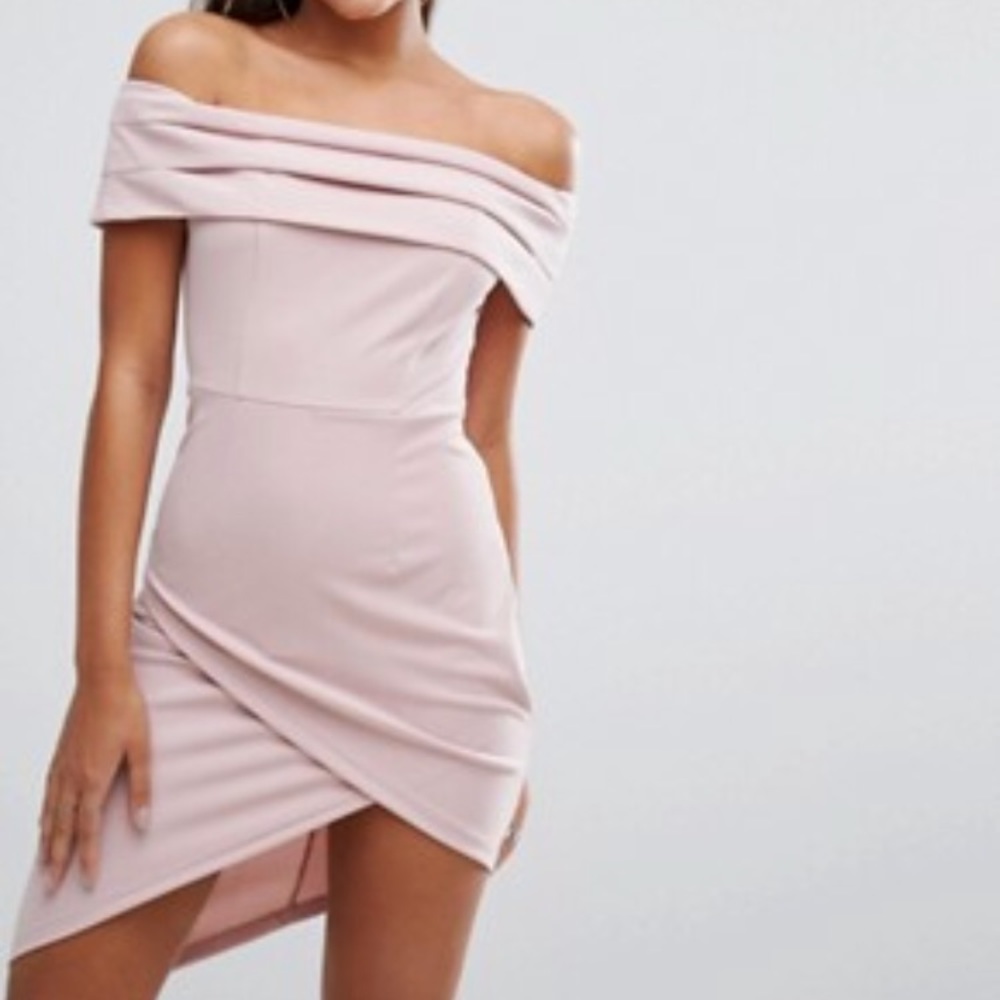 ASOS Off the Shoulder Blush Asymmetrical Dress