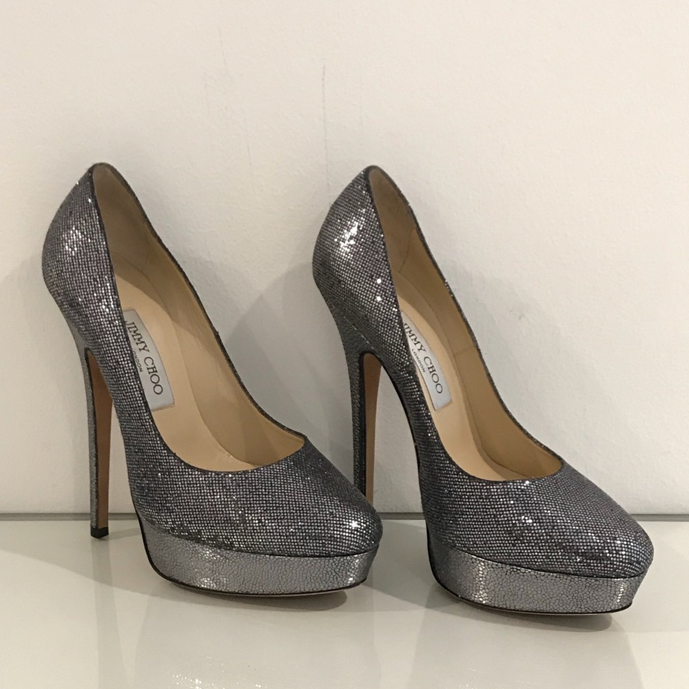 JIMMY CHOO EROS Anthracite Glitter Platform Heels