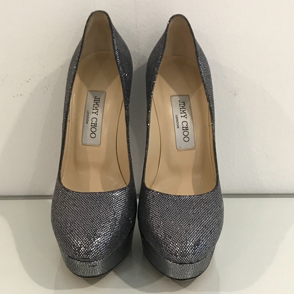 JIMMY CHOO EROS Anthracite Glitter Platform Heels - Picture 3 of 8