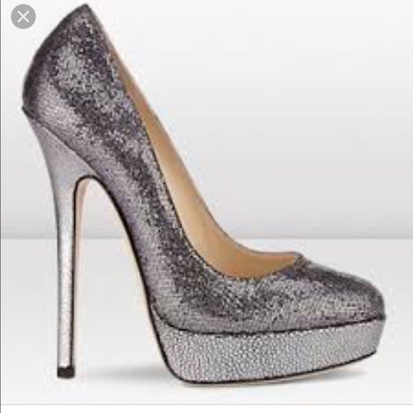 JIMMY CHOO EROS Anthracite Glitter Platform Heels - Picture 6 of 8