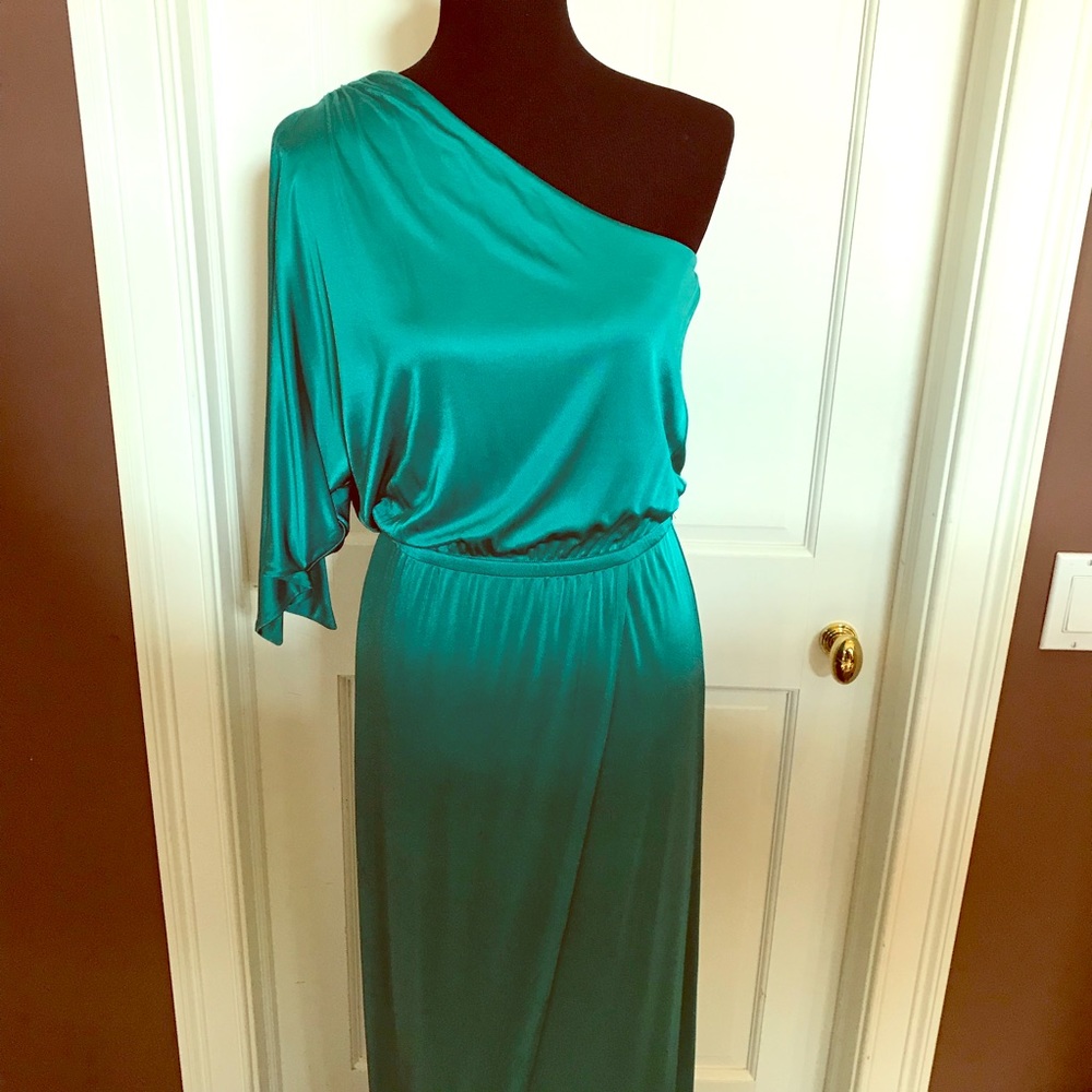 Stunning aquamarine one shouldered maxi dress!