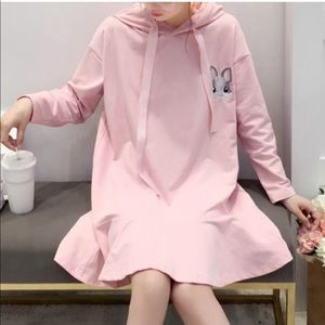 Pink Kawaii Bunny Falbala Hoodie Dress