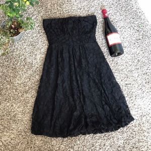 Strapless floral lace dress