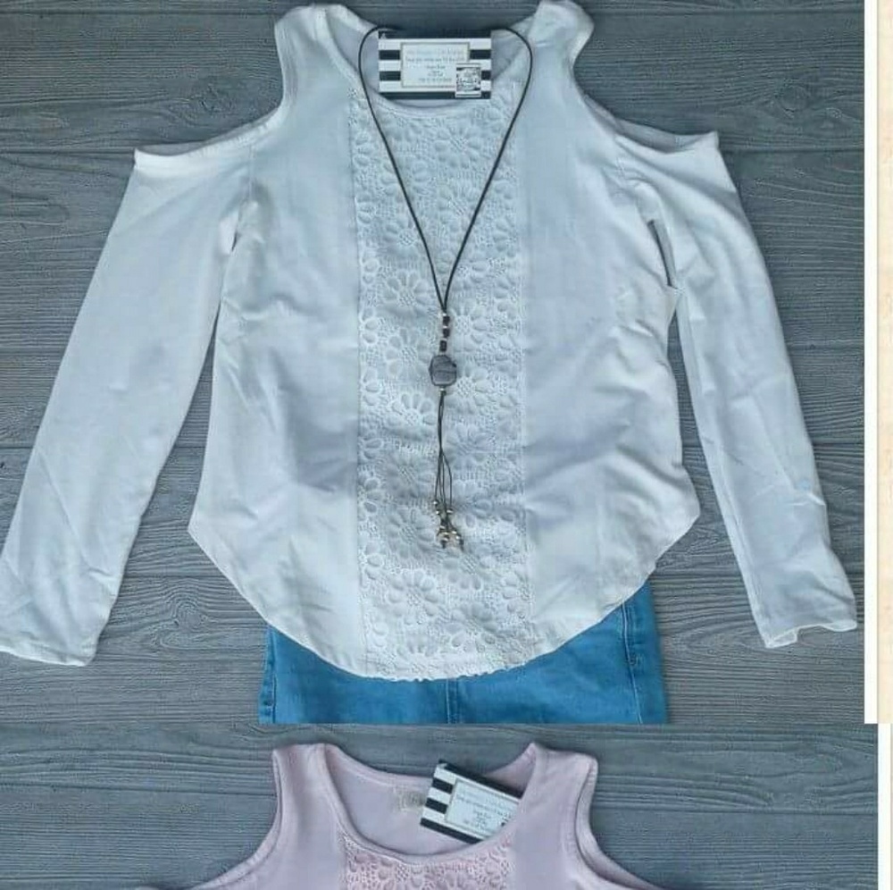 Girls off white cold shoulder top