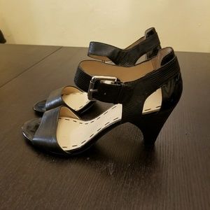 Nine West Black Faux leather strap heels