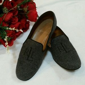 Ralph Lauren Monogram Smoking Flats Gray Loafers