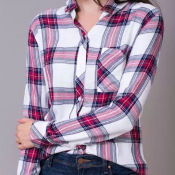 Rails Hunter White Rose Plaid Button Down Shirt - Picture 2 of 7